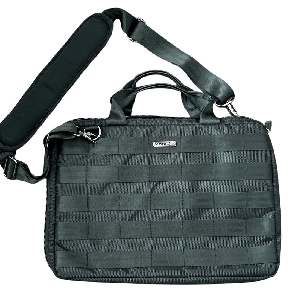 Mobil It Laptop Computer Bag 16"x 11" Black Canvas Seatbelt Design like New